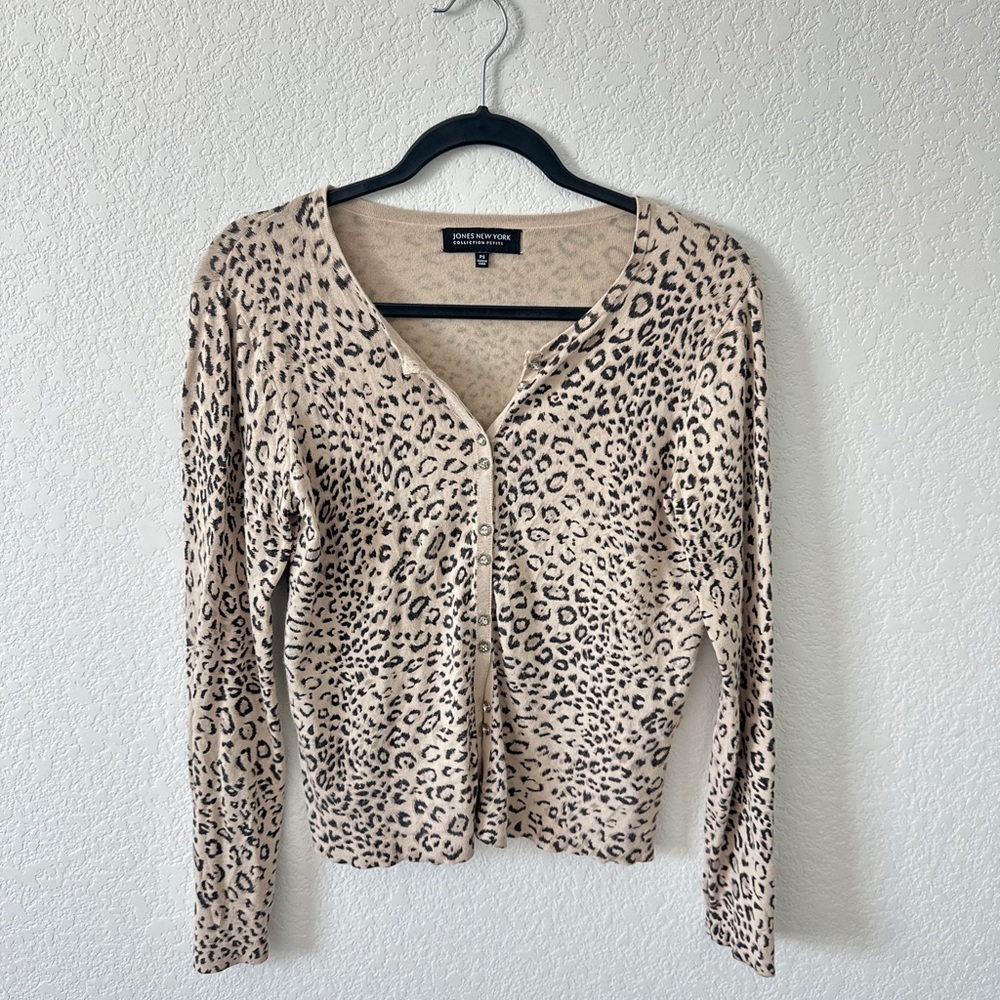 Jones New York Leopard Print Cardigan in Beige and Black
